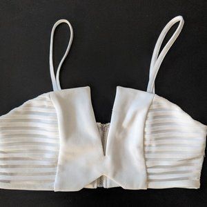 New w/Tags! Akira White Striped Mesh Crop Top w/Removable Straps Size Large